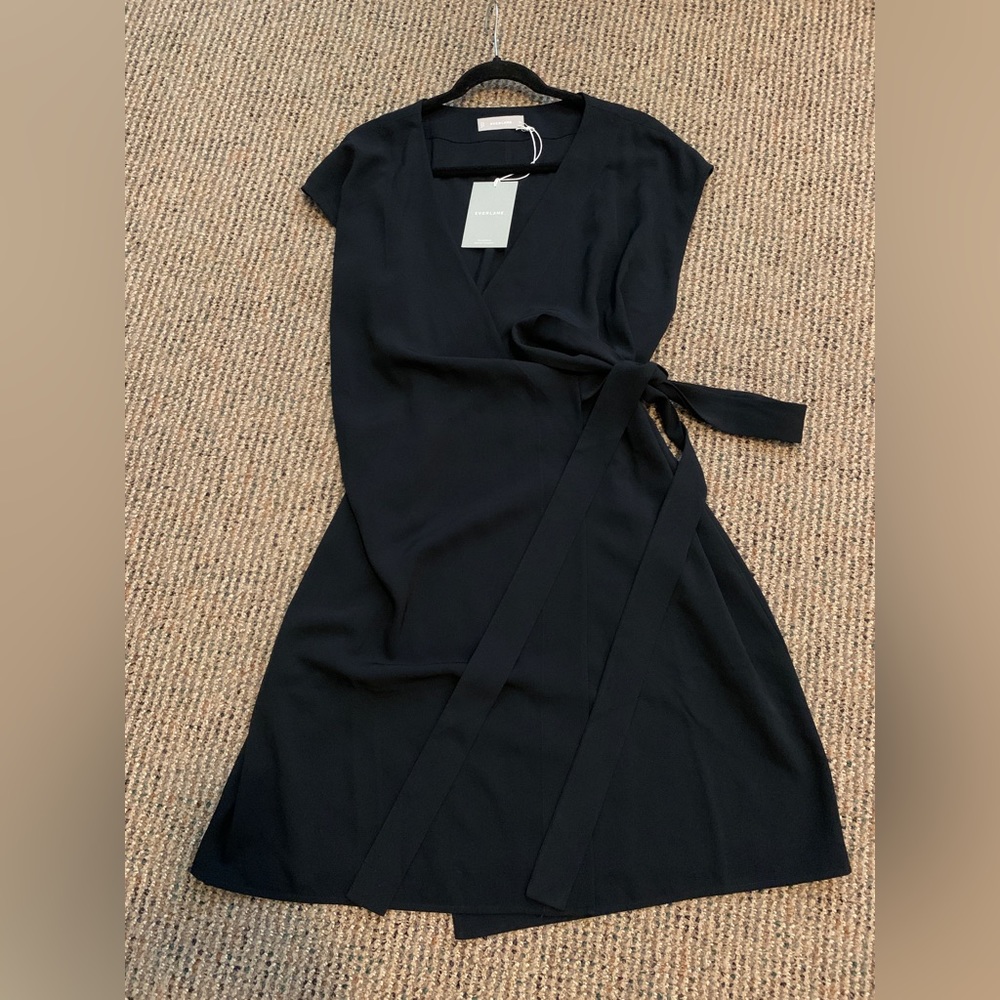 Everlane Black The Japanese GoWeave Short Sleeve Mini Wrap Dress NWT